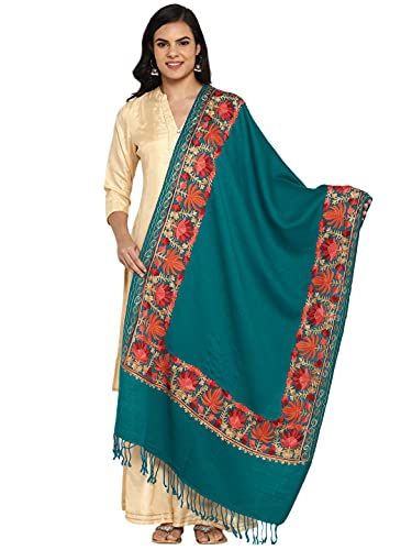 Zamour Women Embroidered Large Scarf Wrap in Faux Pashmina Wool, Indian Kashmiri Oversized Winter Scarves Wraps Stole Shawl