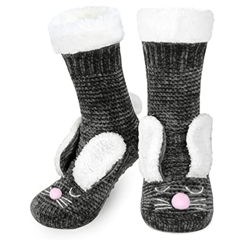 DOBAE Slipper Socks - Fluffy Slipper Socks, Slipper Socks for Women with Grippers Non Slip Ladies House Cosy Soft Thick Fleece Knitted Winter Warm Bed Sleep Socks Gifts(RE Dark Grey) Cover