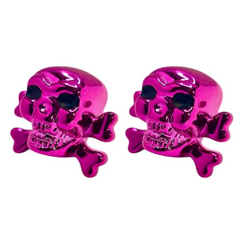 cyclingcolors 2 x Tapas de Válvula de Plástico Calavera Cruzada para Válvulas Schrader para Bicicleta, Motocicleta, Coche, Quad y E-Scooter, Morado miniatura 1