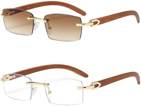 Heptagram Rectangle Fashion Rimless Sunglasses for Women Men Retro Trendy
