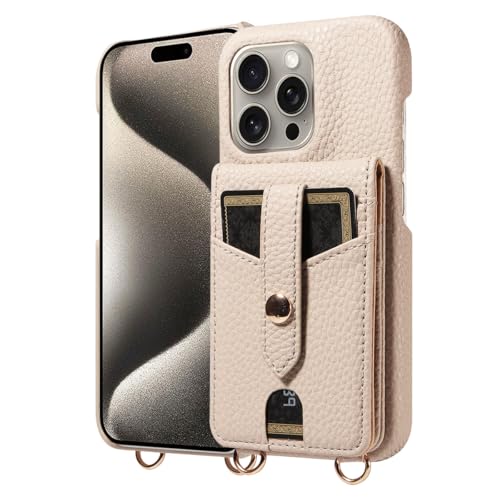 Eaacaa fits iPhone 13-16 | Built-in Makeup Mirror for Quick Touch-Ups | 3 Card Slots for Credit Cards & IDs | Detachable Cord Sleeve Included” (Mi Bai,fits.iPhone 12/12 Pro)