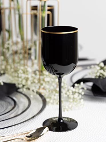 Plasticpro Black Wine Cup With Gold Rim Plastic Wine Glasses Set Of 10 Elegant Wine Goblets Hard Plastic Wine Cups On Stem 12 Ounce #TOP2