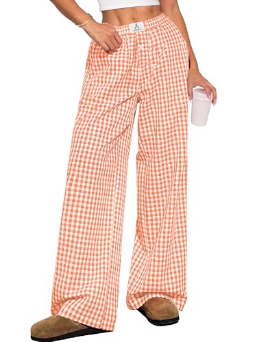 Image of ANRABESS Womens Gingham Striped Boxer Pants | 2026 Fall Outfits,Wide Leg Elastic Waist with Pockets,Casual Lounge Pajama Bottoms,Lightweight Breathable,Fashion Clothing