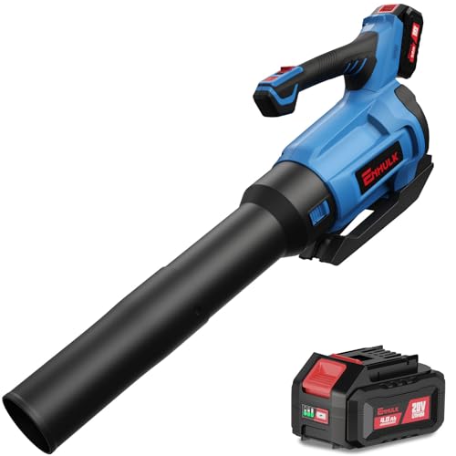 Enhulk Leaf Blower Cordless, 450 CFM Max Electric Jet Blower with Powerful Brushless Motor, 20V 4.0Ah Battery & Fast Charger, High/Low-Speed Handheld Blowers for Lawn Care Yard Work Around House