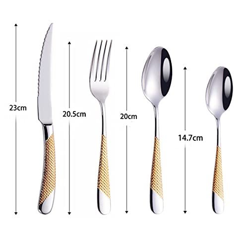 Ensemble de couverts en argenterie, ensemble vaisselle luxe 24 pièces, for couteau, fourchette, cuillère, argent et or, table, dîner, lavable au lave-vaisselle
