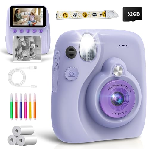 Grutoly Macchina Fotografica Bambini Istantanea, Fotocamera Istantane con Schermo da 3,0 Pollici da 48MP e Scheda da 32G...