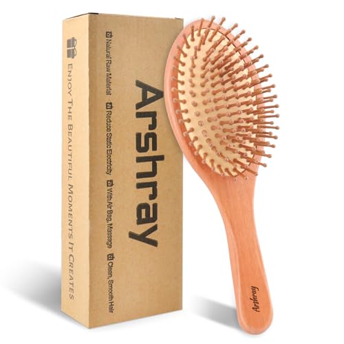 Natural Wooden Hair Brush – Ergonomic Handle, Soft Cushions for Gentle Detangling, Promotes Scalp Circulation
