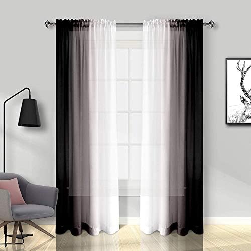 Melodieux Black Ombre Sheer Curtains Gradient Rod Pocket Voiles, 56x81 inch, 2 Panels