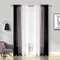 Melodieux Visillos Cortinas Transparentes Degradadas 2 Piezas, 140x245cm Negro/Blanco