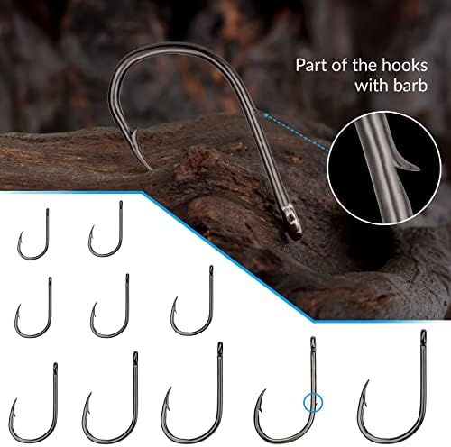 QualyQualy Fishing Hooks Barbed Fishing Hooks Size 3 to 12 High Carbon Steel Fishing Hooks With Case 500Pcs