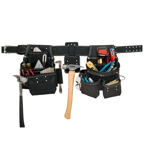 FESA 3 Inch Leather Tool Belt for Men with Hammer Holder Adjustable 34"-44"