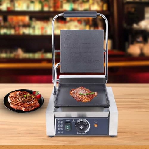 Commercial Panini Grill, 110V 1800W Electric Sandwich Panini Maker, Flat Stainless Steel Sandwich Press Grill, with Temperature Control 122-572?, for Hamburger Steak Bacon