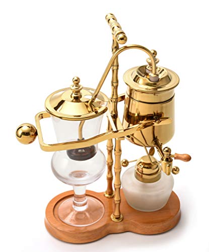 Diguo Gen-2 Belgium/Belgian Luxury Royal Balancing Siphon Coffee Maker. Wooden Base, T-Handle, Easy to Clean Take Apart Water Retainer and Permanent Filter. Color: Golden - Thumbnail 4