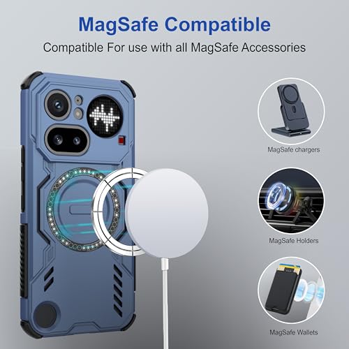 Image of amazon basics Back Case Cover for Nothing Phone (4a) Pro | Magnetic Case with Built-in Metal Ring | Supports MagSafe Charger, Wallet & Car Mount | Shockproof Hybrid PC + TPU | Blue
