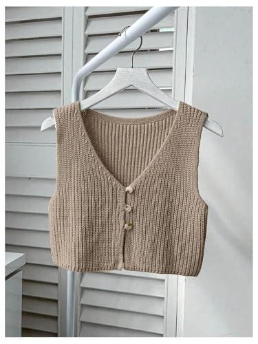 Image of SweatyRocks Women's Button Front Sweater Vest Split V Neck Sleeveless Crop Knit Tops