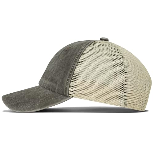Image of Croogo Leather Patch Mesh Back Cap Washed Cotton Dad Hat | Breathable Material /Adjustable Design /Unstructured Hats /Vintage Wash /Exclusive Products