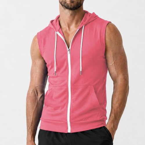 Image of Ohoo Mens Slim Fit Sleeveless Lightweight Zip Up Hooded Sweatshirt Vest Hoodie