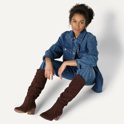 Amazon Essentials Damen Hohe Stiefel Mit Blockabsatz, Dunkles Toffee Braun, 40 EU