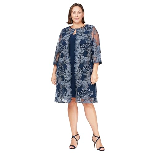Alex Evenings Women's Plus Size Midi Scoop Neck Shift Dress with Jacket