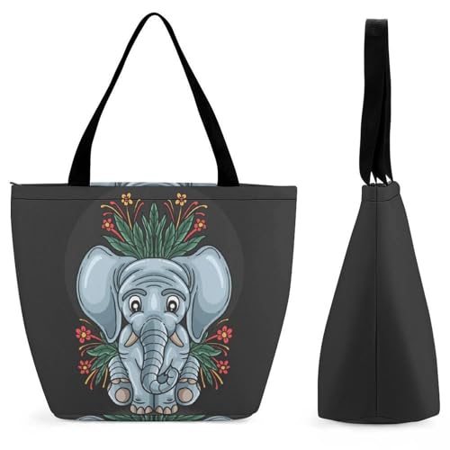 Sac de shopping éléphant fleur pour femme grand format voyage