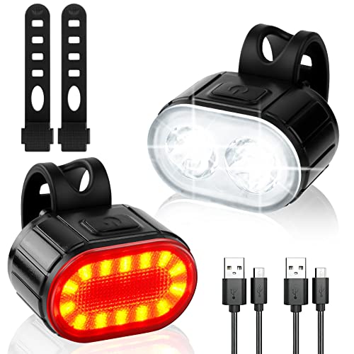 Flintronic Bike Light Set, USB Rechargeable Bike Lights, Super Bright Bicycle Lights Front and Back LED Rear Taillight for Night Riding Safety, IPX5 Waterproof, 4/6 LightingModes