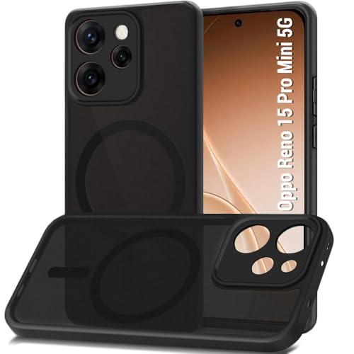 Image of TheGiftKart Hybrid Shockproof Back Cover Case for Oppo Reno 15 Pro Mini 5G | Hard Back Case Cover for Oppo Reno15 Pro Mini 5G (PC & TPU, MagSafe Compatible, Translucent Smoke Matte Back, Black Sides)