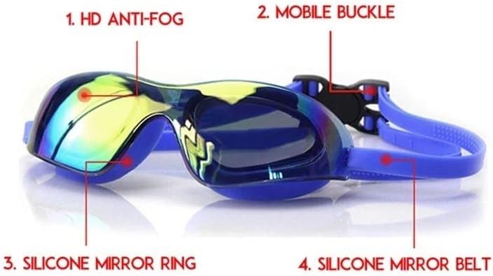 Gafas de natación con Montura Grande, Revestimiento antivaho, Impermeables, protección UV, Profesionales.(C)