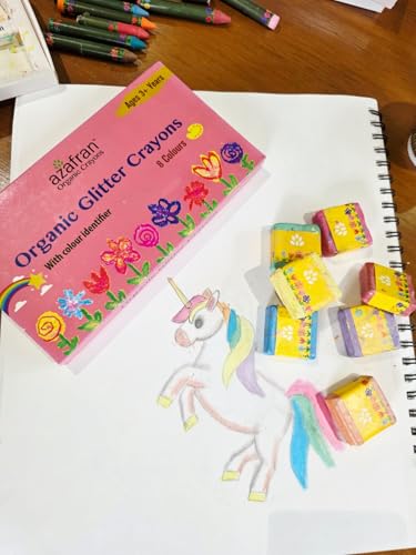 Image of Azafran Organics 8 Jumbo Glitter Non-Toxic Block Crayons,Plant Based,Hypoallergenic,For Pre School Kids,No Harmful Chemicals,Ink Color-Multicolor