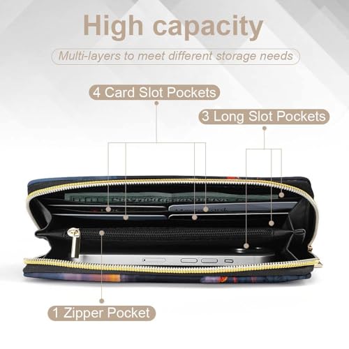 Kilauea Volcano Print Long Wallet for Women Men PU Leather Card Holder Organizer with Zipper Coin Pocket & Cash Slots4