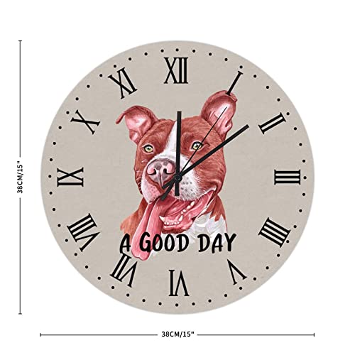 Horloge murale bois Pit Bull Terrier lisible pour décoration salon