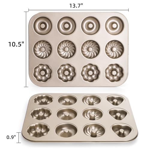 ZOOFOX 2 Pack Mini Donut Pan, 12-Cavity Nonstick Donut Molds for Baking, Heavy Duty Fluted Tube Baking Pan for Bagels, Doughnuts, Biscuit and Cake - Image 3