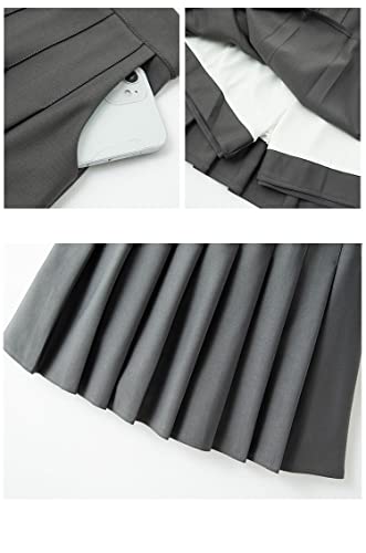 Bestgift Saia plissada feminina verão saia evasê cintura alta jk saia curta, Cinza 1, G