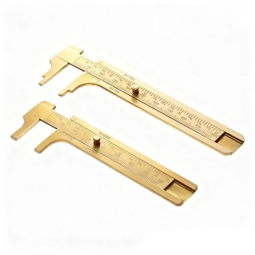2 Pcs Pocket Vernier Caliper Ruler, 3.15" and 3.94" Handy Brass Caliper Mini Measuring Tool Double Scale Sliding Gauge Metal Pocket Ruler for Measuring Jewelry