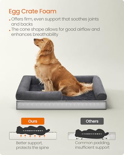 Feandrea-Dog-Bed-Orthopedic-Dog-Bed-Large-Dog-Bed-Waterproof-Removable-Washable-Cover-Dog-Sofa-with-Non-Slip-Bottom-Raised-Edges-36-x-28-x-8-Inches-Dark-Gray-UPGW067G01 Feandrea Dog Bed Orthopedic Dog Bed Large Dog Bed Waterproof Removable Washable Cover Dog Sofa with Non Slip Bottom Raised Edges 36 x 28 x 8 Inches Dark Gray UPGW067G01