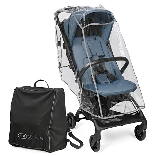 PEG Passeggino Leggero Volo con Parapioggia, per Aereo, Compatto, Omologato per Cappelliera, Misure Bagaglio a Mano, Adatto dalla Nascita fino a 22 kg, Include Borsa da Viaggio, Blue Cameo