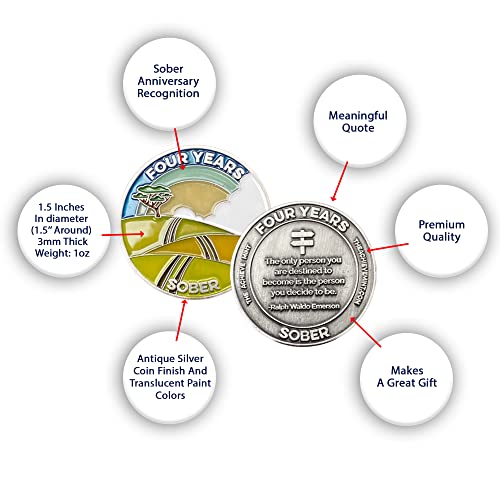 Image of The Achieve Mint 4 Years Sober Token | Four Year Sober Chip | Non-AA Medal, Non-Religious Gift for Women and Men Celebrating Sobriety