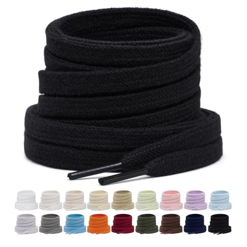 Puzeam 2 Pairs Flat Cotton Shoe Laces, 5/16" Shoelaces-Black 137