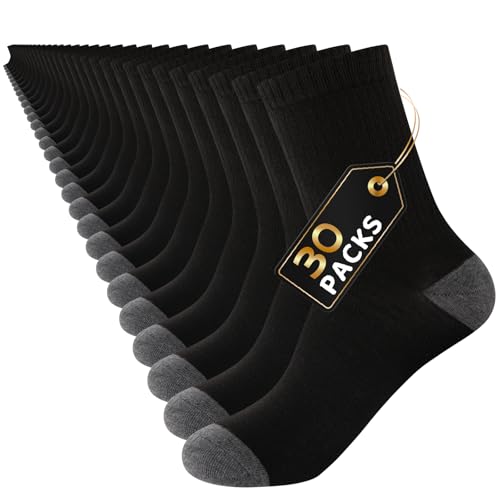 Image of 30 Pairs Men's Breathable Crew Socks - Soft Casual Comfort, Everyday Length Size 8-12 /12-16, Bulk Pack