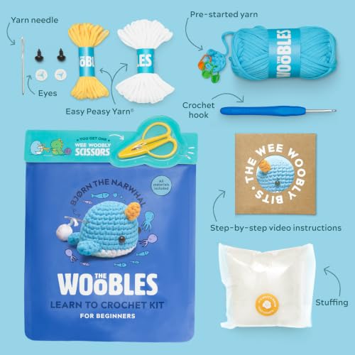Image of The Woobles Beginner Crochet Kit with Scissor - Bjorn the Narwhal