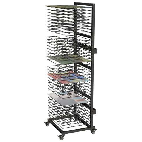 SANDALIM Art Drying Rack with 36 Shelves, Mobile Painting Drying Rack for Classroom, Studio, Wall Mount Canvas Rack Art Storage with 4 Wheels, 17 5/16” W X 15 1/4” D X 55 1/2” H