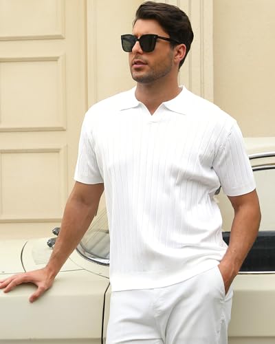 Alex Vando Mens Knit Polo Shirts Casual Short Sleeve Johnny Collar Golf Shirts3
