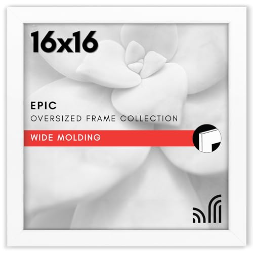 Americanflat 16x16 Picture Frame with Polished Plexiglass - Epic Collection - Square Picture Frame with Engineered Wood - Wide Photo Frames for Wall display - White