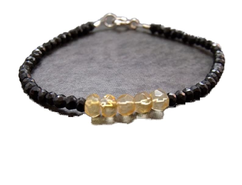 Bracelet citrine et spinelle noire anti-ternissement en argent 925