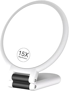 1x 15x Magnifying Handheld Mirror, Travel Makeup Mirror with Handle, Double Side Hand Makeup Mirror with Foldable, Portable Travel Makeup Mirror for Women(White)