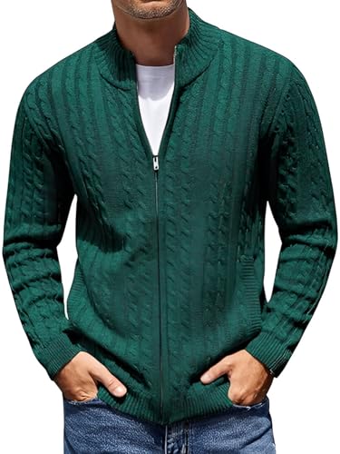 Image of TYSORT Men's Cotton Full Sleeve High Neck Full Zipper Sweater for Men, Cable Knitted Cardigan for Men