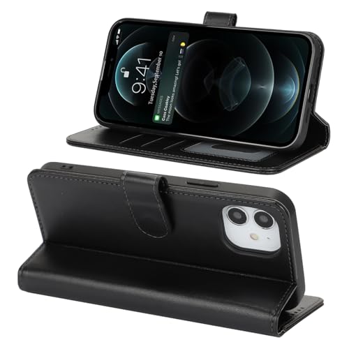 Image of for iPhone 12 Case Wallet with Card Holder,for iPhone 12 Pro Wallet Case for Women Men,PU Leather Shockproof Magnetic Buckle Stand Flip Phone Case-Black