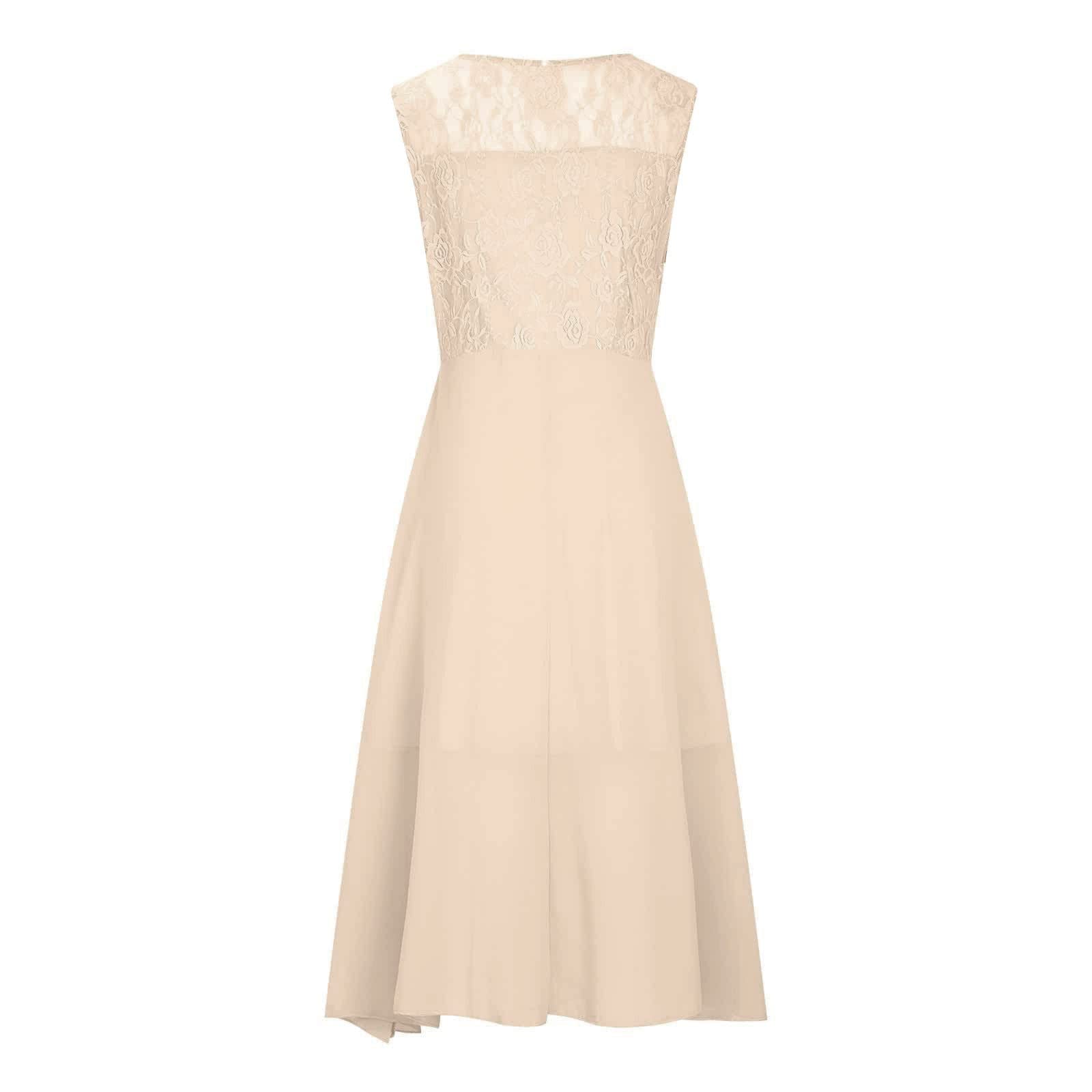 Robe Cocktail Femme Robe de Soirée en Mousseline de Soie Et Dentelle Patchwork Manches Courtes Col Rond Longue Robe de Demoiselle d'honneur