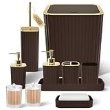XLHOMO Bathroom Accessories Set - Gorgeous Bathroom Set, 10PC Brown Bathroom Accessories, Bathroom Accessory Set, Toilet Brush, Trash Can, Qtip Holder Dispenser & Soap Dispenser