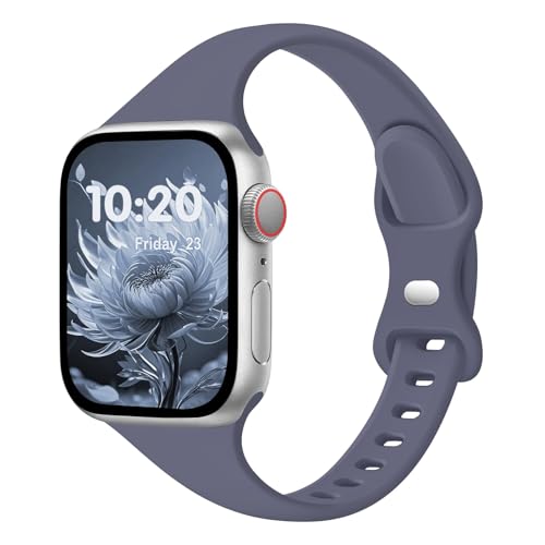Image of Slim Band Compatible with Apple Watch Bands 38mm 40mm 41mm 42mm 44mm 45mm 46mm 49mm for Women Men,Soft Thin Narrow Silicone Sport Strap Wristbands for iWatch Series 11 10 9 8 7 6 5 4 3 2 1 SE Ultra Blue Gray
