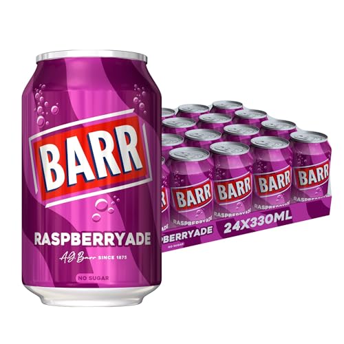 BARR 24 Pack Sparkling Raspberryade Zero No Sugar Raspberry Flavoured Fizzy Drink Sparkling Fizzy Pop 24 x 330ml Cans